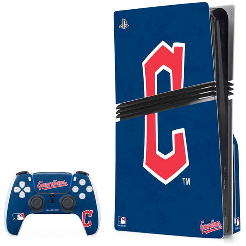 MLB Cleveland Guardians - Solid Distressed PS5 Pro Disk Bundle  Skin